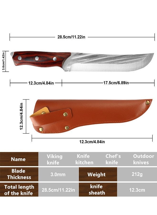 سكين مطبخ سكين طاهٍ مع غمد جلدي، مصنوع من الفولاذ عالي الكربون 5Cr15MoV، مجموعة سكاكين للحوم/الخضراوات والفواكه، سكين تقطيع سكين تقشير سكين فاكهة سكين خبز أو سكين خارجي، سكين مطبخ سكين طاهٍ - Image 2